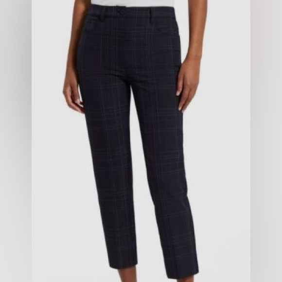 THEORY Navy Blue Checkered Straight Leg Slacks Women’s Pants Trousers - Picture 2 of 13